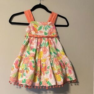 Tommy Bahama Kids Floral Dress with Pom-Pom Trim